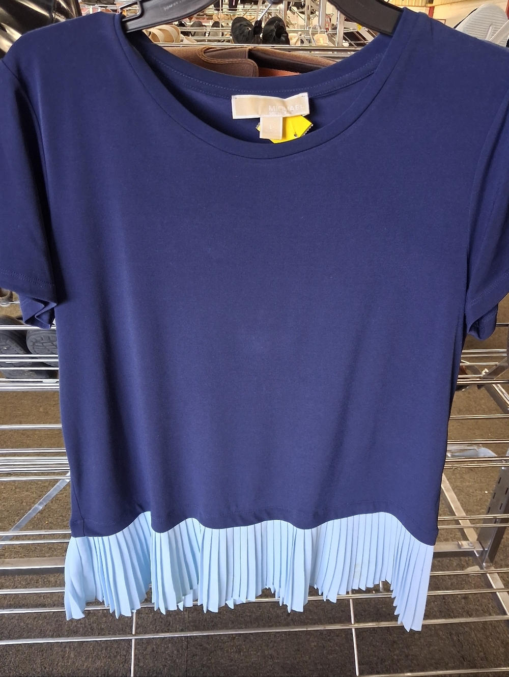 Michael Kors Navy Top with Light Blue Pleated Hem